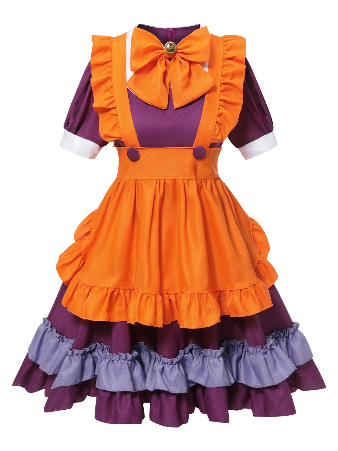 She slips into this Purple 1950s Oktoberfest Bow Ruffled Hem Dress and suddenly it&