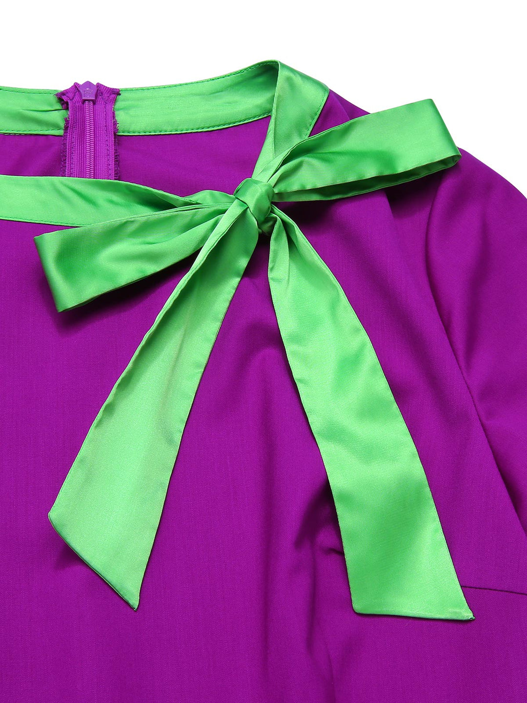 Purple 1950s Solid Spliced Tie Neck Dress — a 1950s silhouette that turns sidewalks into runways