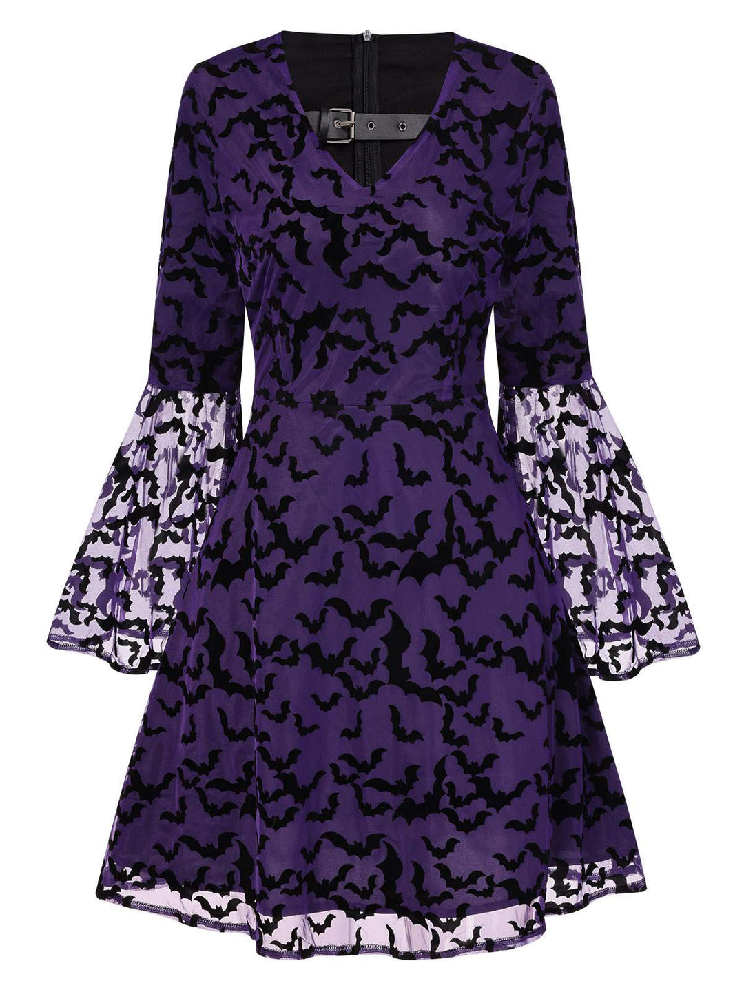 Purple 1960s Bats Mesh Bell Sleeves Dress, vintage dress, retro fashion - perfect for women who love vintage and retro fashion