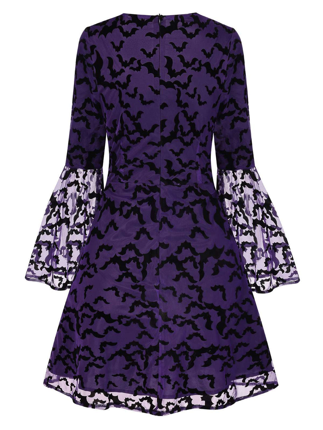 Purple 1960s Bats Mesh Bell Sleeves Dress, vintage dress, retro fashion - perfect for women who love vintage and retro fashion