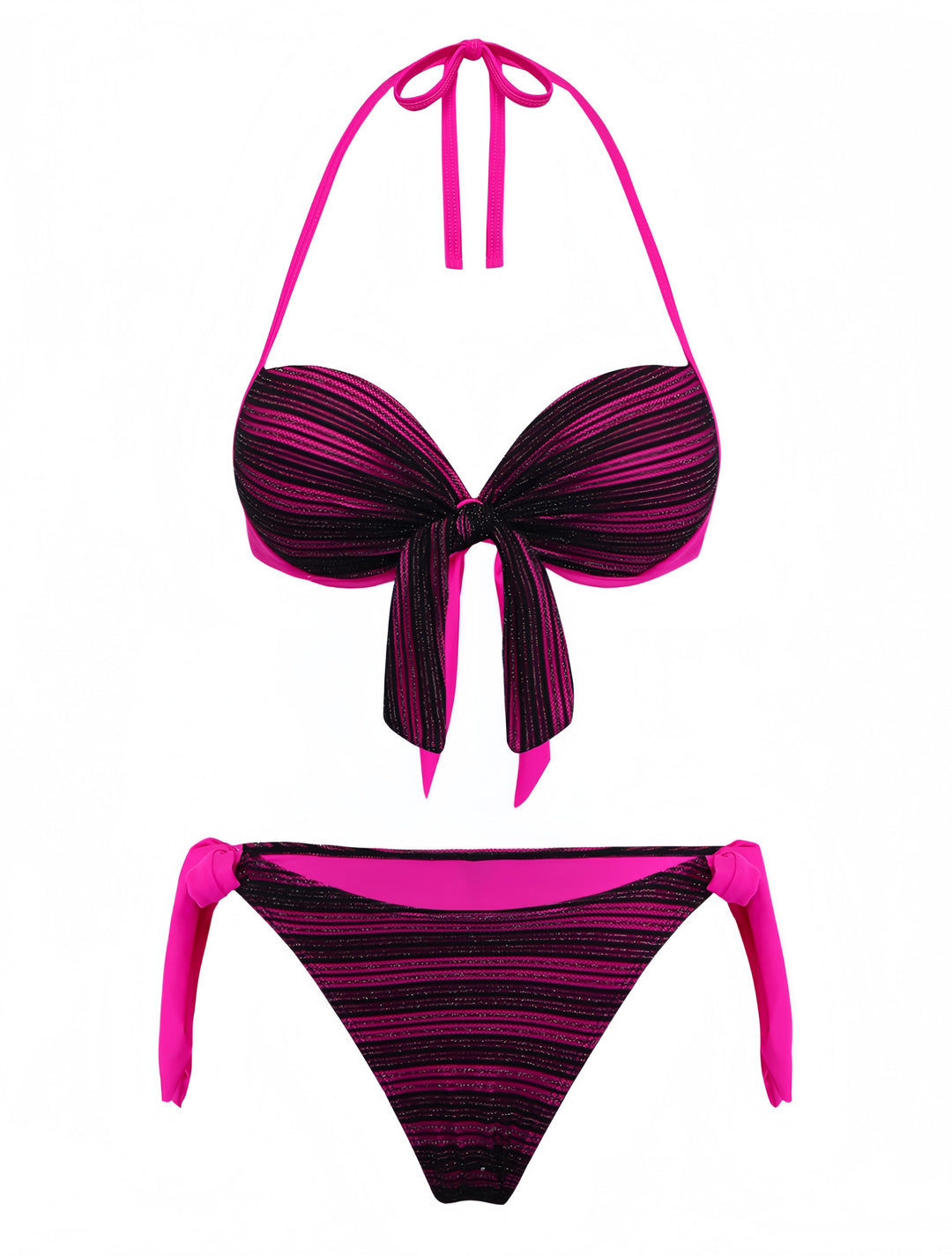 Purple 1960s Halter Striped Bow-Tie Bikini Set: beautiful vintage swimwear, retro swimsuit, pin-up style with timeless appeal
