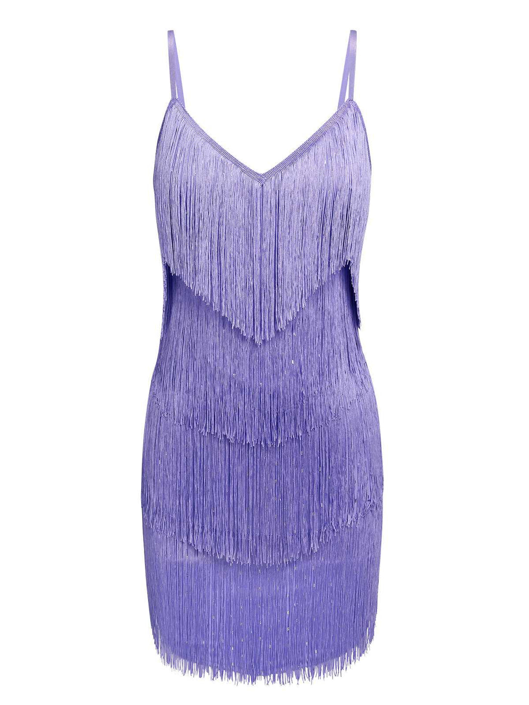 She slips into this Purple 1960s Spaghetti Strap Fringe Dress and suddenly it&