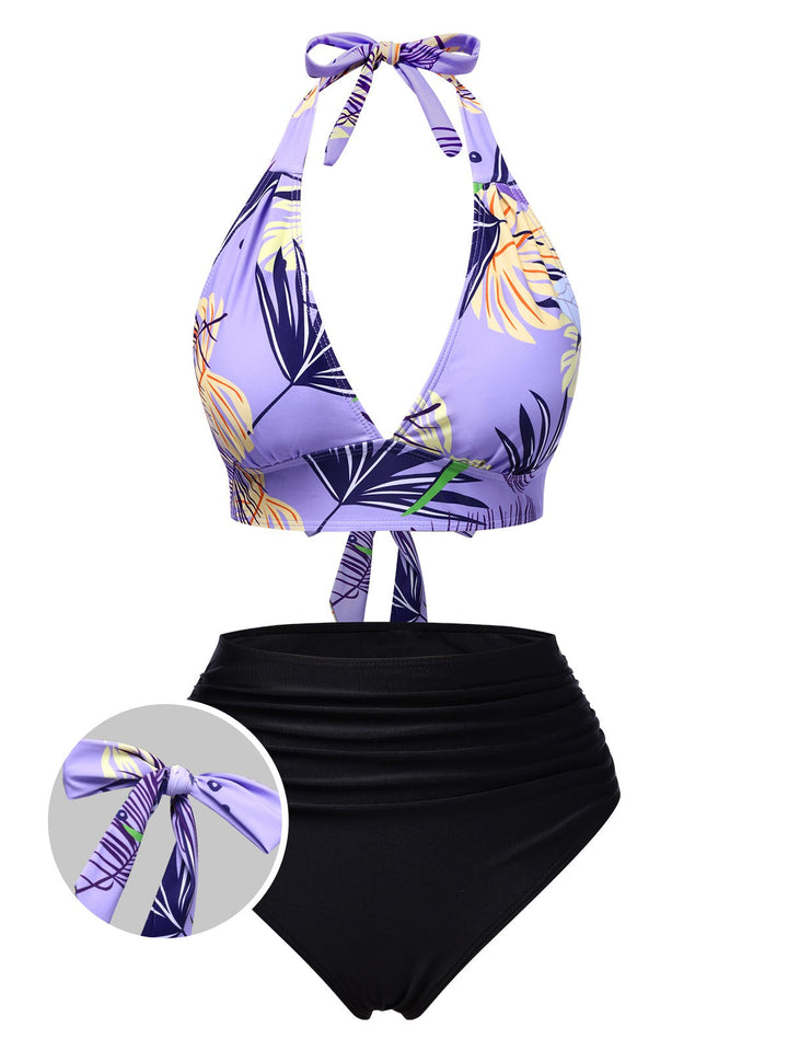 1960s Tropical Plants LaceUp Halter | 1960s | vintage swimsuit, retro beachwear