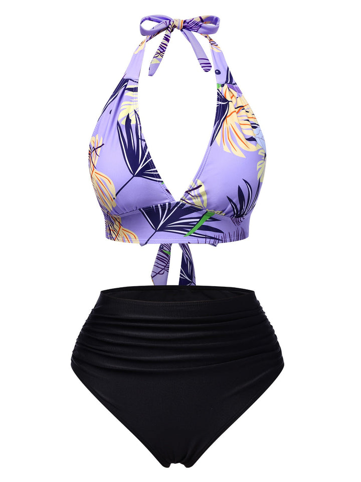1960s Tropical Plants LaceUp Halter | 1960s | vintage swimsuit, retro beachwear