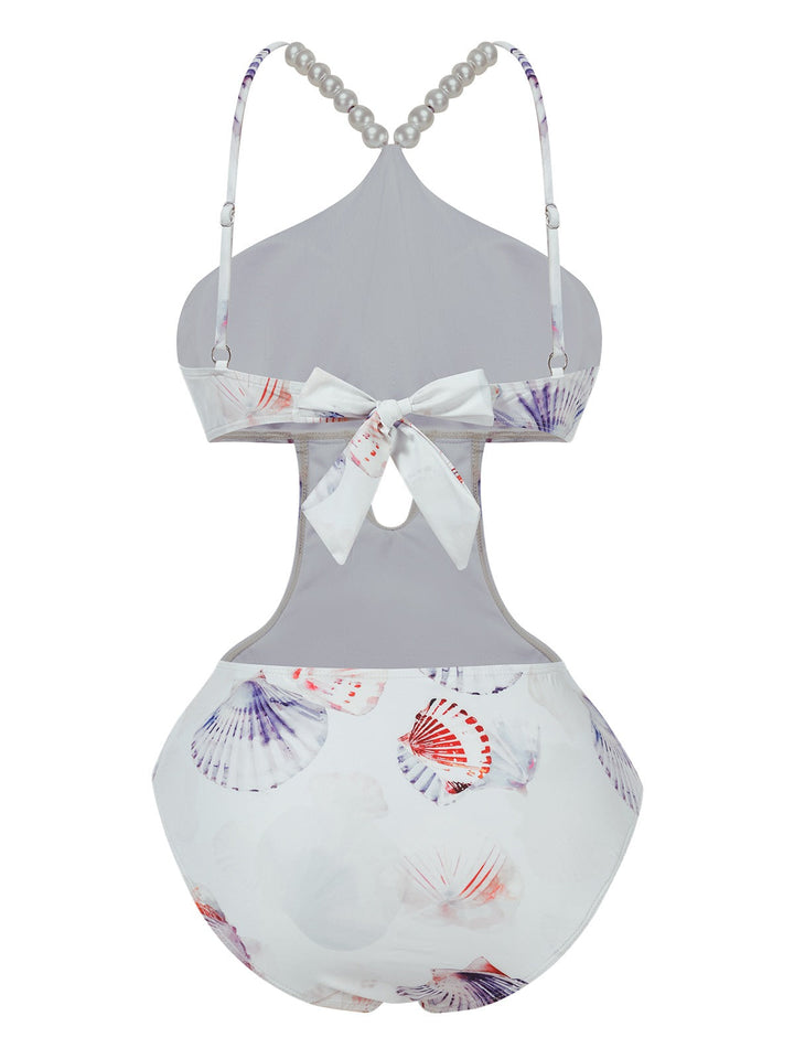 1970s Pearl Shell Print Hollow | 1970s | vintage swimsuit, retro beachwear
