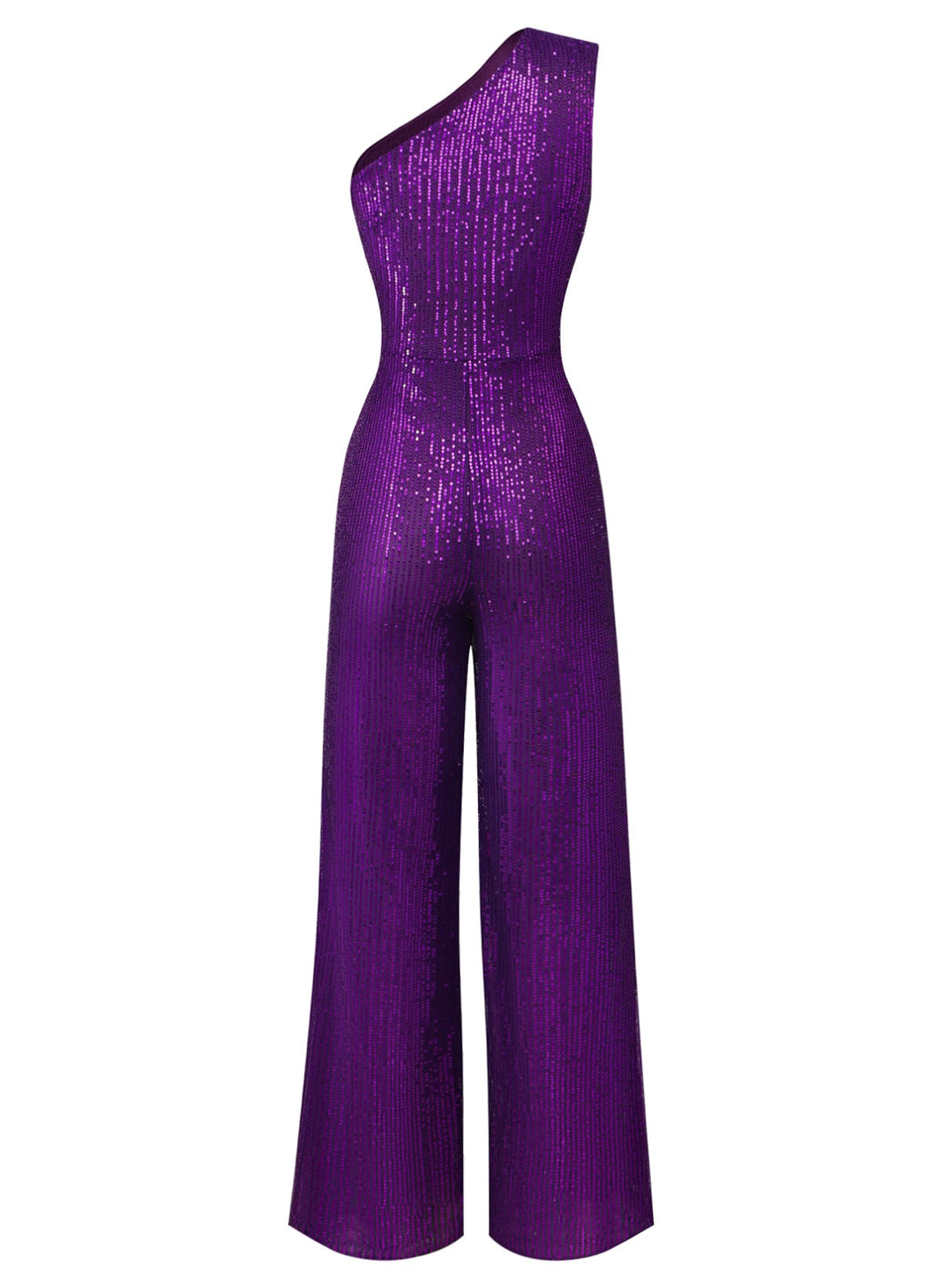 Purple 1970s Sequin One-Shoulder Jumpsuit - vintage jumpsuit, retro fashion