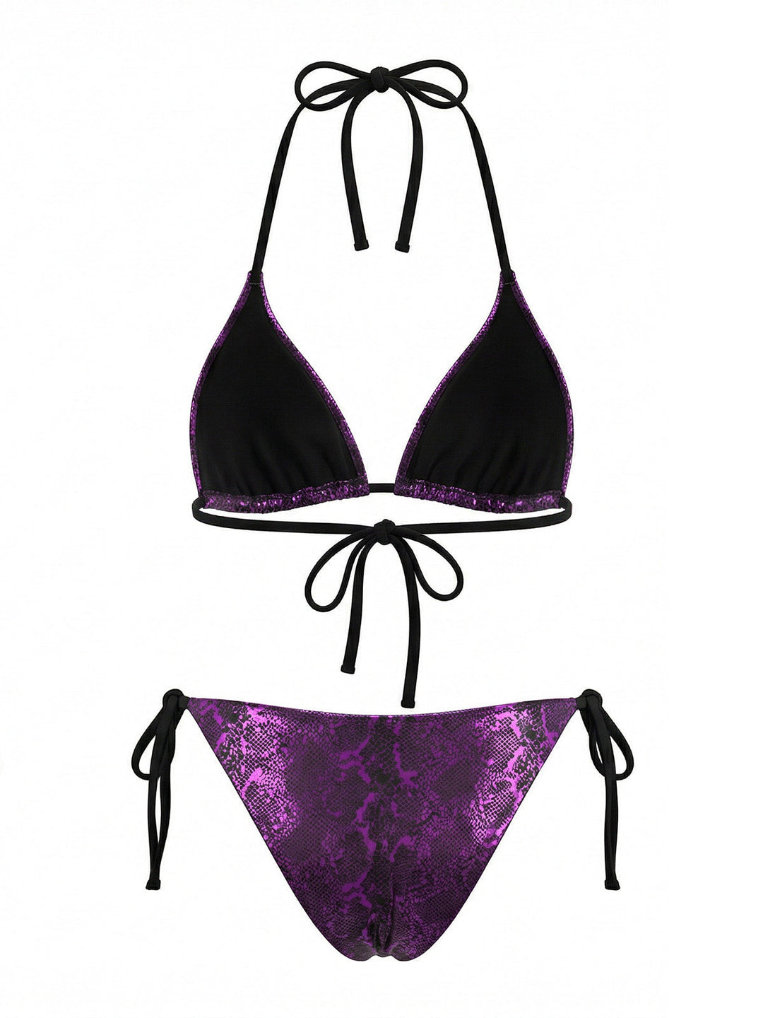 Purple Halter Metallic Snakeskin Print Bikini Set - vintage swimsuit, swimwear for vintage lovers