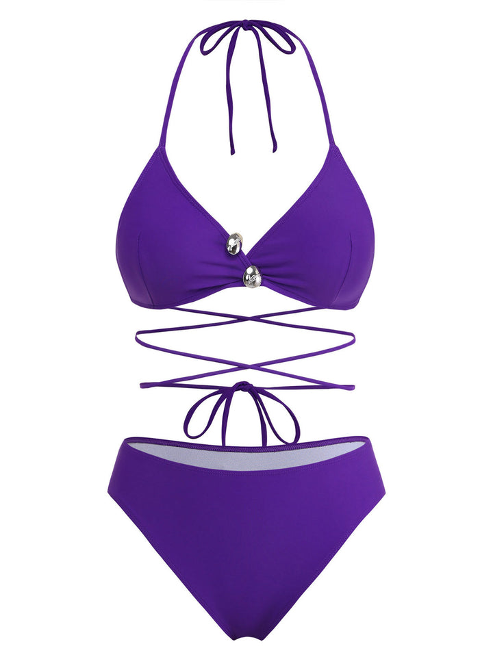 Purple Halter Vintage Bikini, vintage swimsuit, swimwear - perfect for women who love vintage and retro fashion