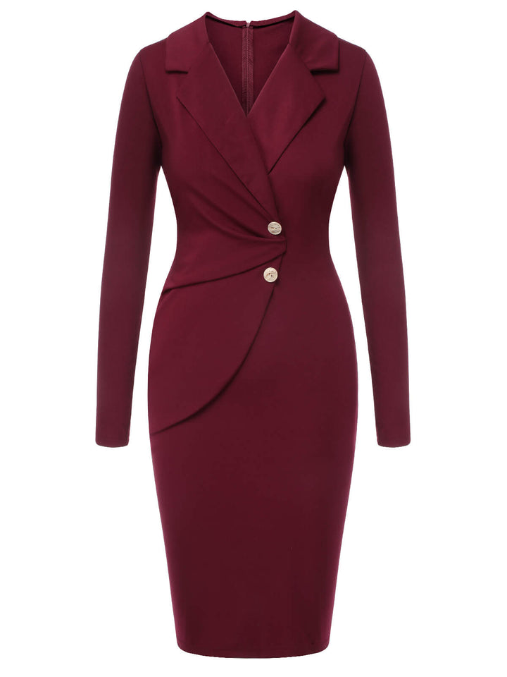 Purplish Red 1940s Solid Long Sleeved Lapel Dress, vintage dress, retro fashion - perfect for women who love vintage and retro fashion