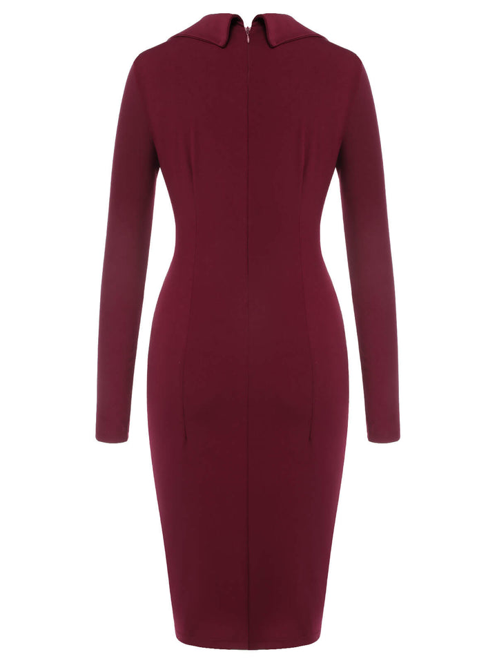 Purplish Red 1940s Solid Long Sleeved Lapel Dress, vintage dress, retro fashion - perfect for women who love vintage and retro fashion