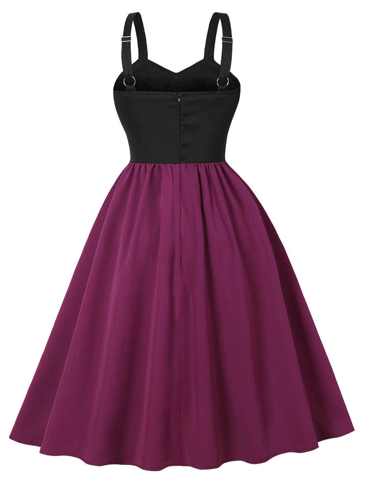 Purplish Red 1950s Cat Wide-Strap Swing Dress - vintage dress, retro fashion, rockabilly