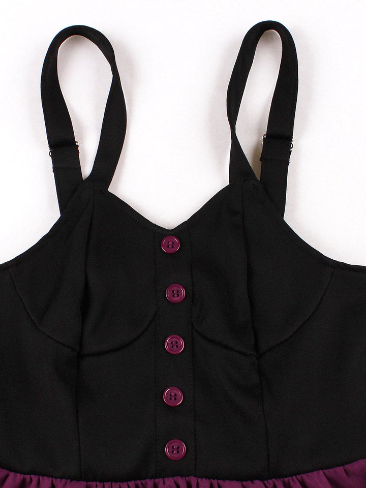 Purplish Red 1950s Cat Wide-Strap Swing Dress - vintage dress, retro fashion, rockabilly