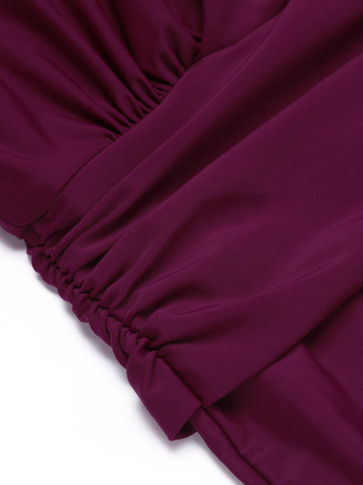 Raspberry Purple 1960s V-Neck One-piece Swimsuit: timeless style reimagined