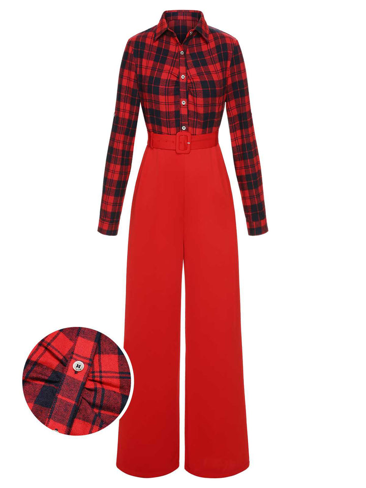 Red 1930s Christmas Plaid Jumpsuit: timeless style reimagined