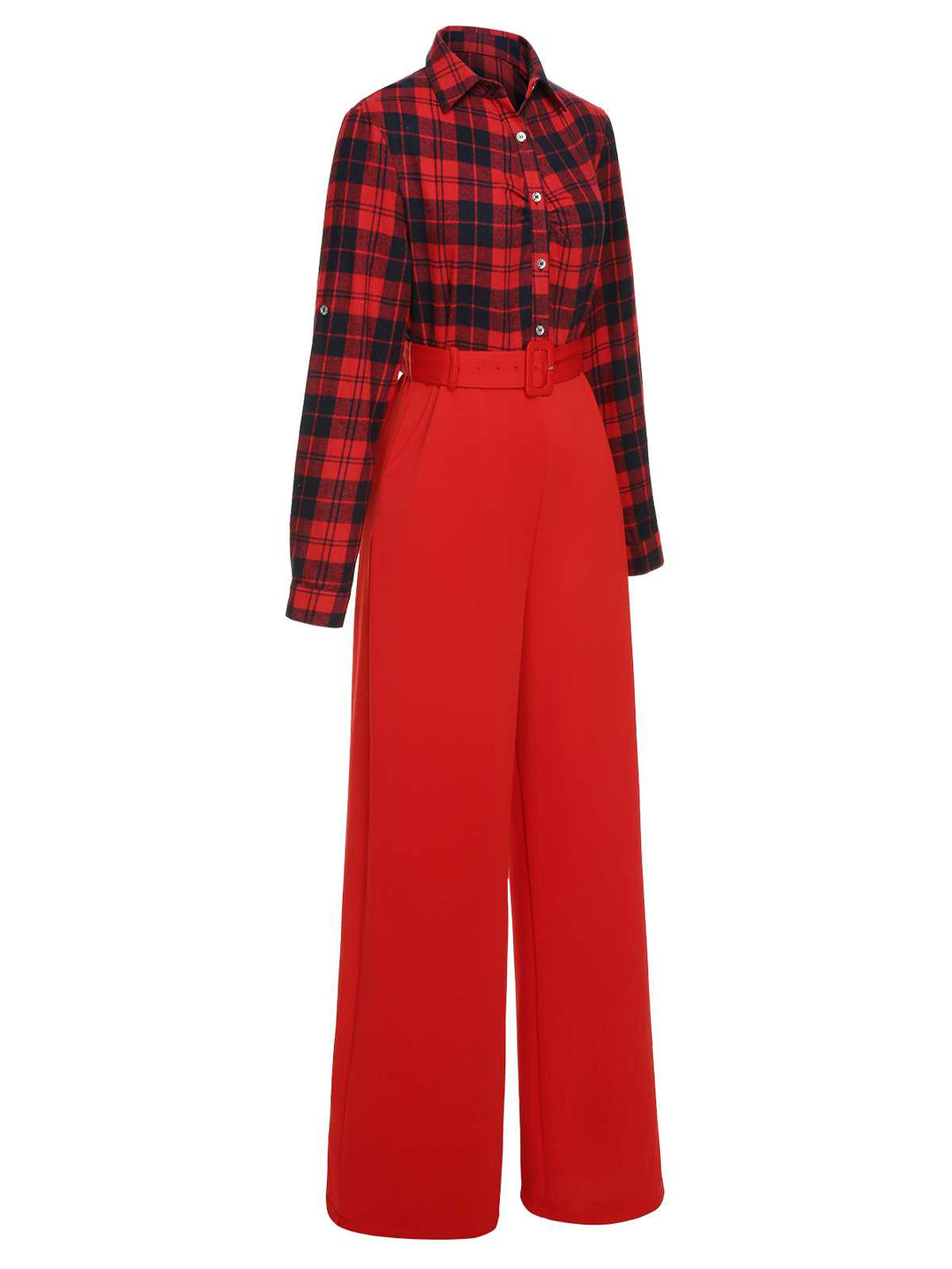 Red 1930s Christmas Plaid Jumpsuit: timeless style reimagined