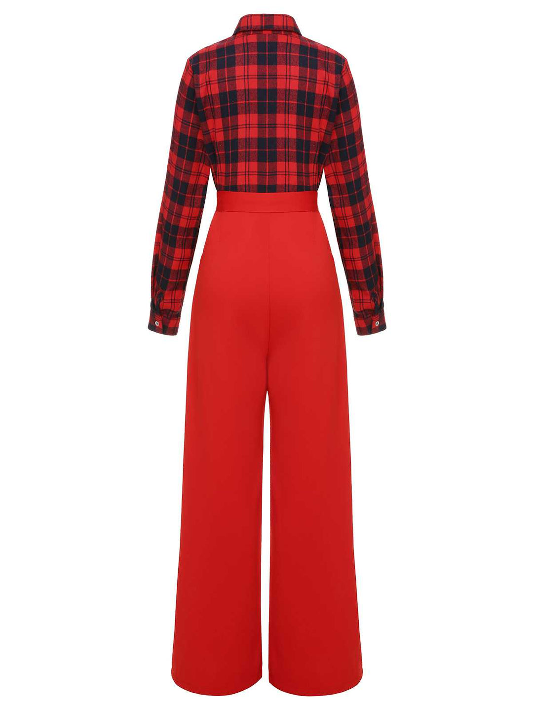 Red 1930s Christmas Plaid Jumpsuit — vintage elegance for the modern woman