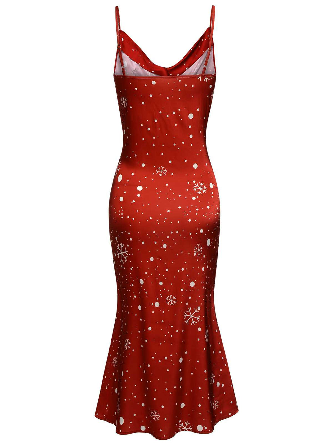 Red 1930s Christmas Strap Snowflake Mermaid Dress — vintage elegance for the modern woman