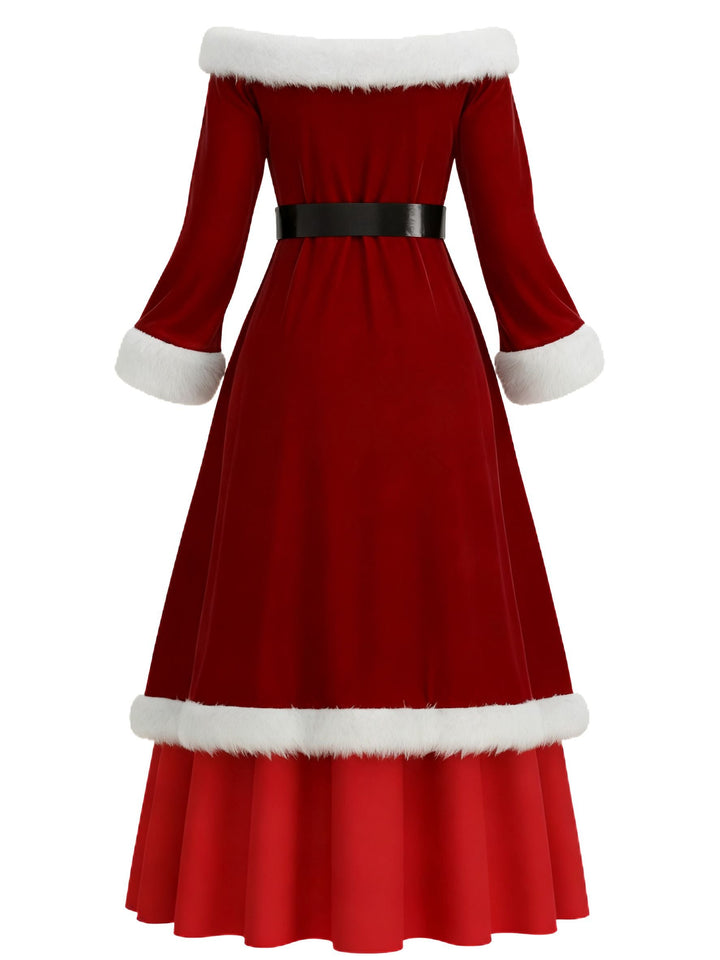 Red 1930s Christmas Velvet Faux Fur Trim Dress - vintage dress, retro fashion, elegant red