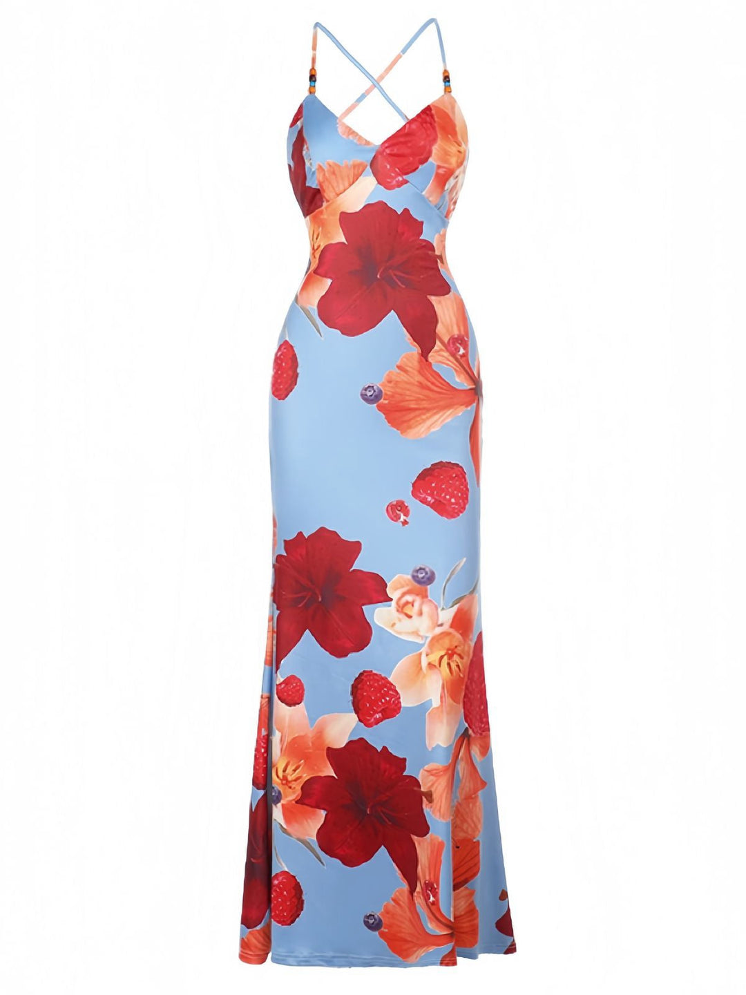 Red 1930s Floral Backless Slip Maxi Dress - vintage dress, retro fashion, elegant red