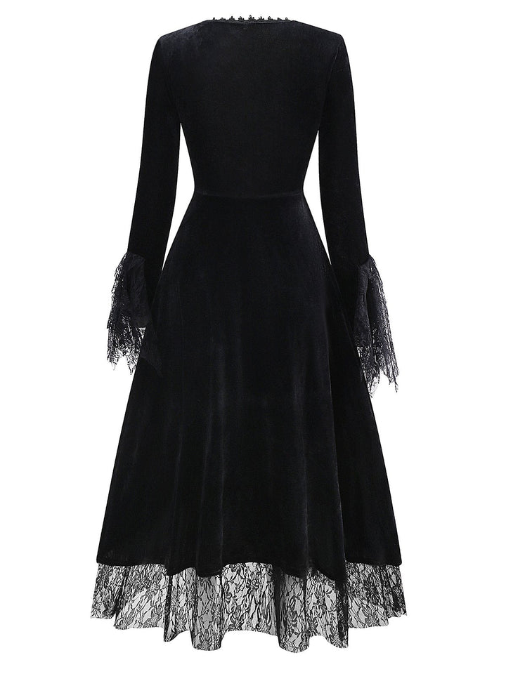Red 1930s Halloween Vampire Queen Lace-Up Dress - vintage dress, retro fashion, elegant red