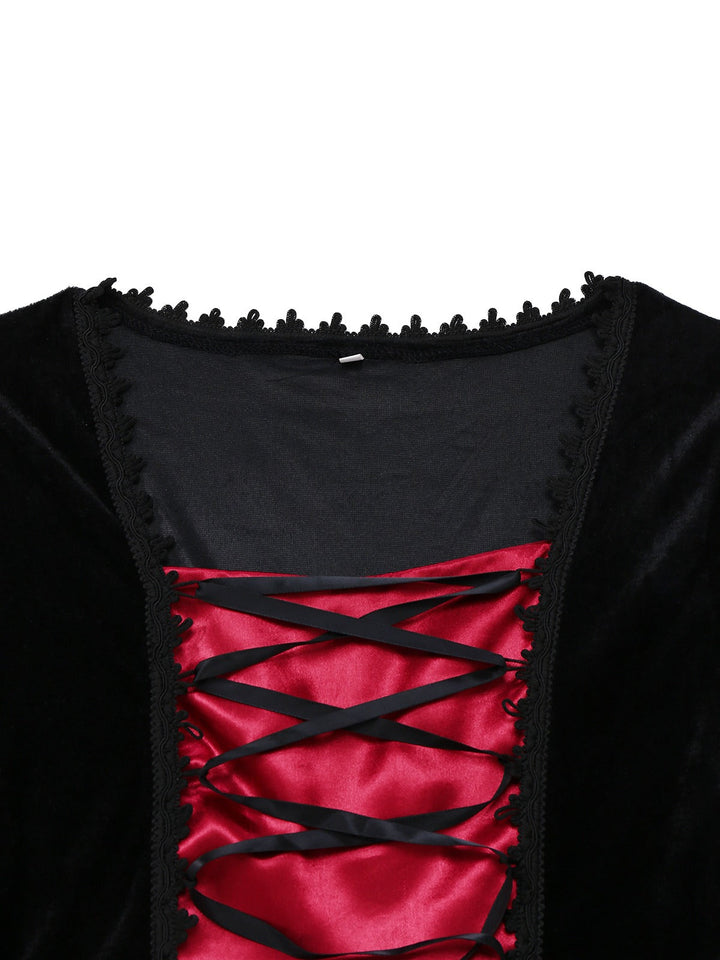 Red 1930s Halloween Vampire Queen Lace-Up Dress - vintage dress, retro fashion, elegant red