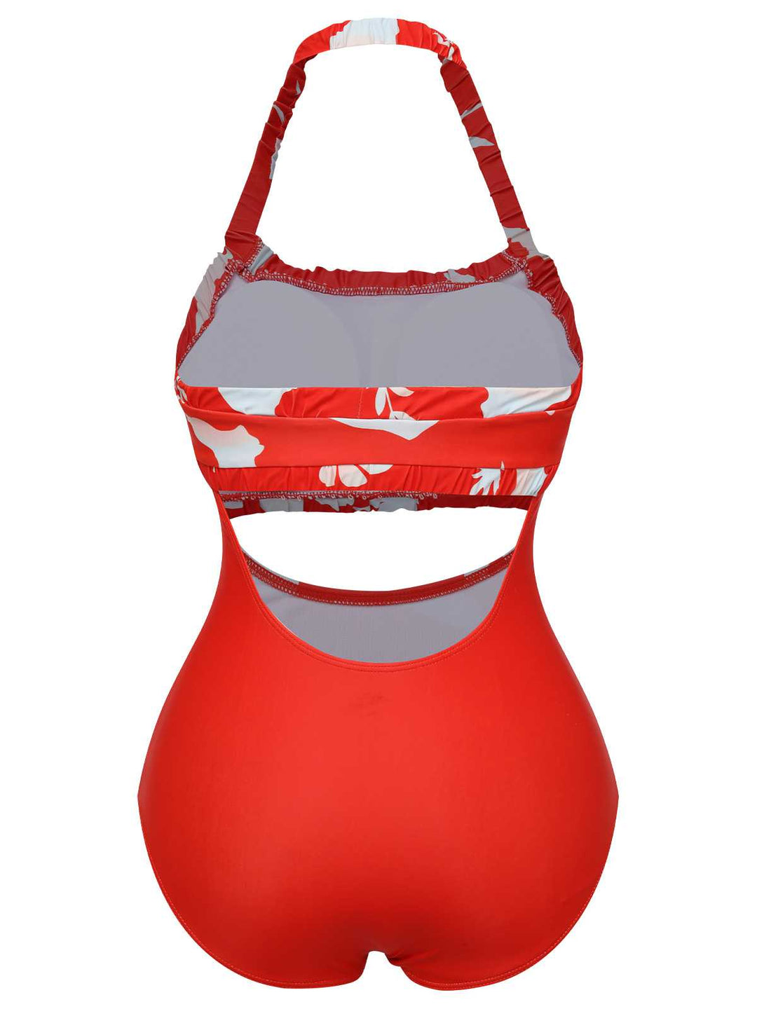 This Red 1930s Halter Floral One-Piece Swimsuit carries 1930s vacation dreams in every stitch