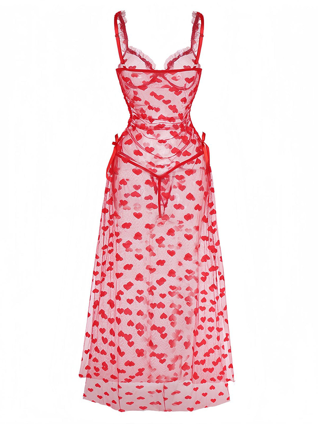 Red Heart Mesh Strap Nightdress - vintage dress, retro fashion, elegant red