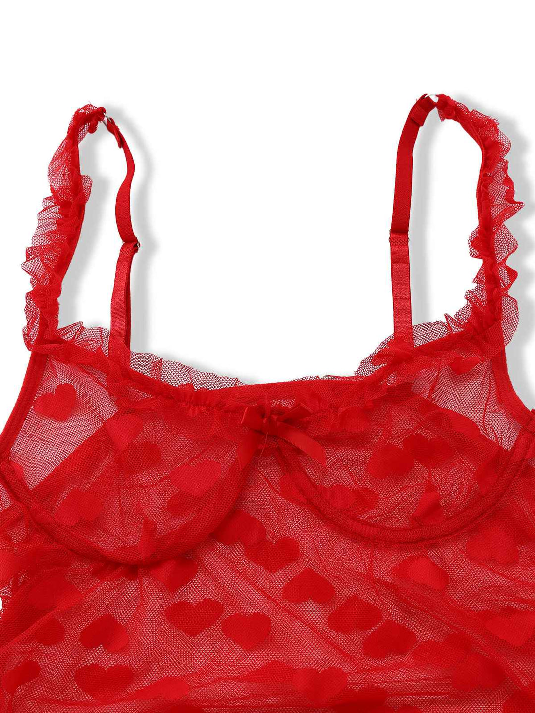 Red Heart Mesh Strap Nightdress - vintage dress, retro fashion, elegant red
