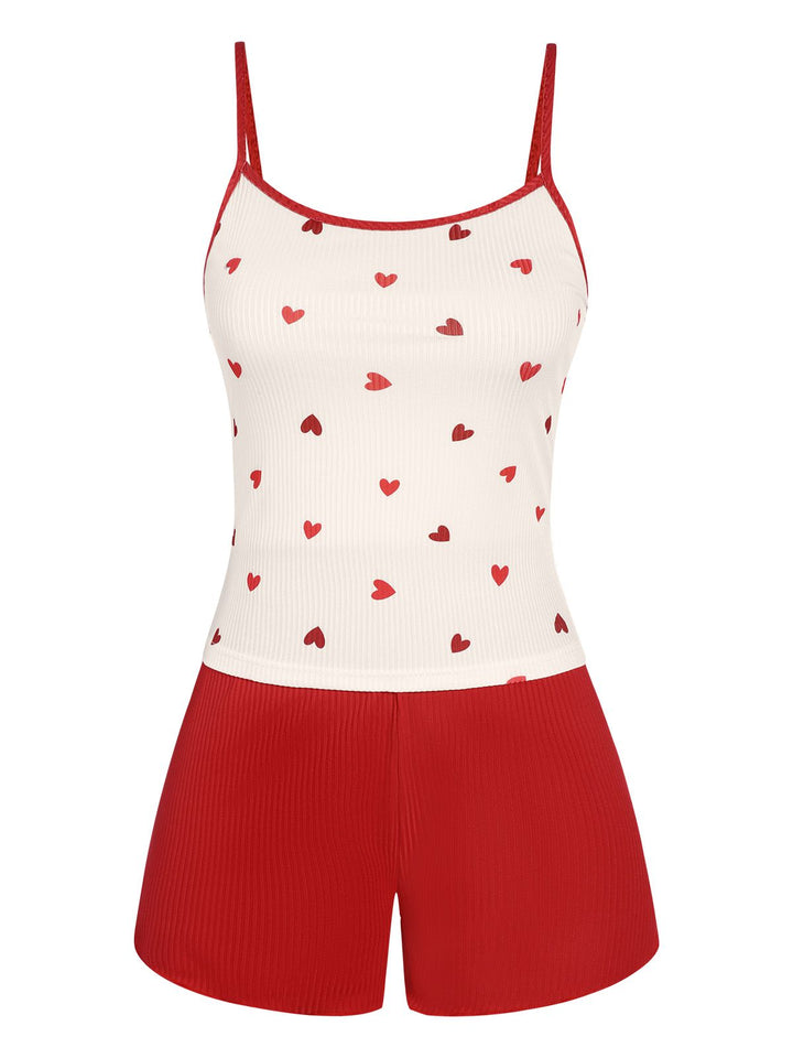 Red Heart Pajama Set, vintage fashion, retro style - perfect for women who love vintage and retro fashion