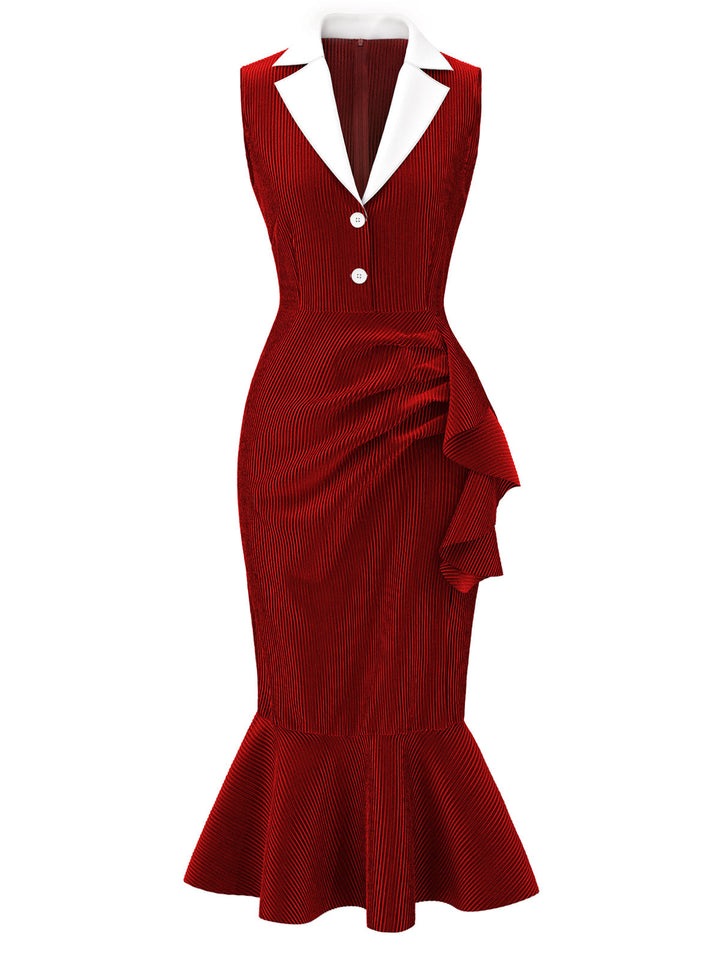 She slips into this Red 1930s Reflective Corduroy Fishtail Dress and suddenly it&