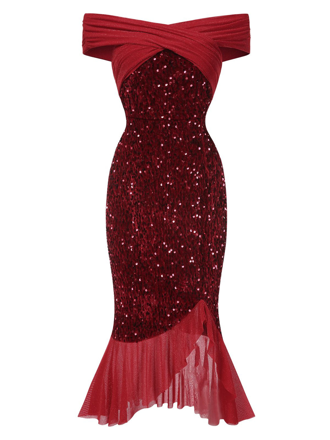 Red 1930s Sequined Off-Shoulder Dress, vintage dress, retro fashion - perfect for women who love vintage and retro fashion