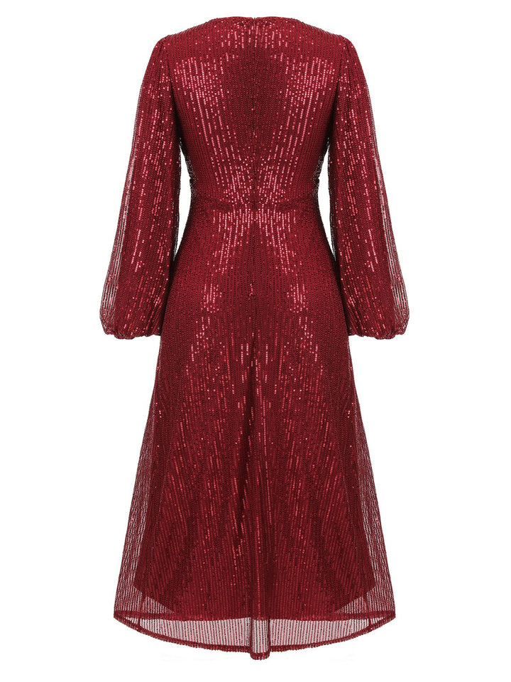 Red 1930s Solid Sequined V-Neck Shift Dress, vintage dress, retro fashion - perfect for women who love vintage and retro fashion