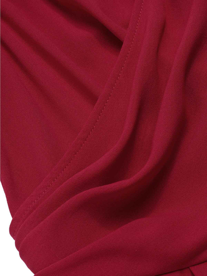 Red 1930s Solid Wasit Tie V-Neck Jumpsuit, vintage romper, retro jumpsuit - perfect for women who love vintage and retro fashion