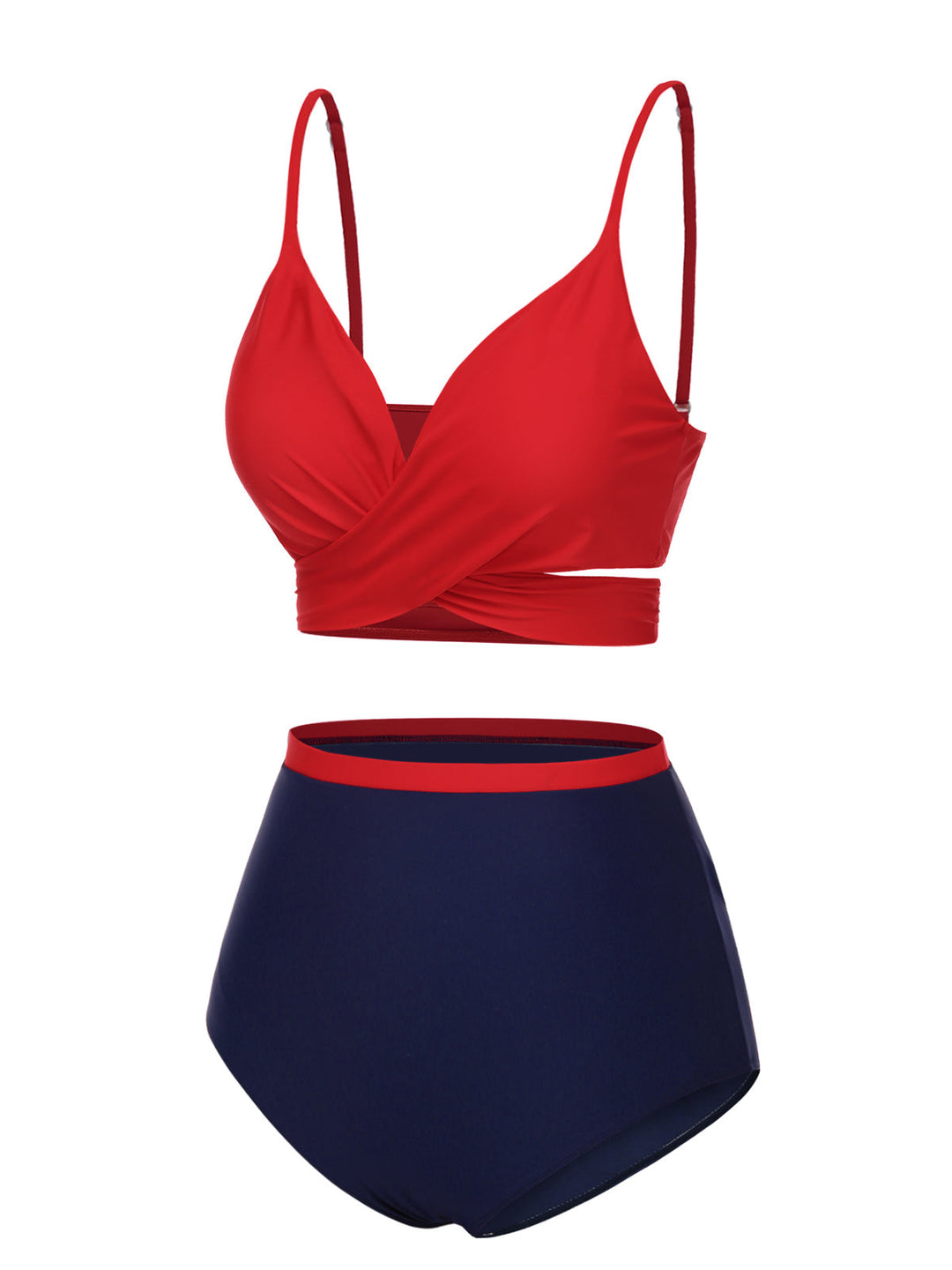 Red Spaghetti Strap Color Block Swimsuit — because glamour never goes out of style