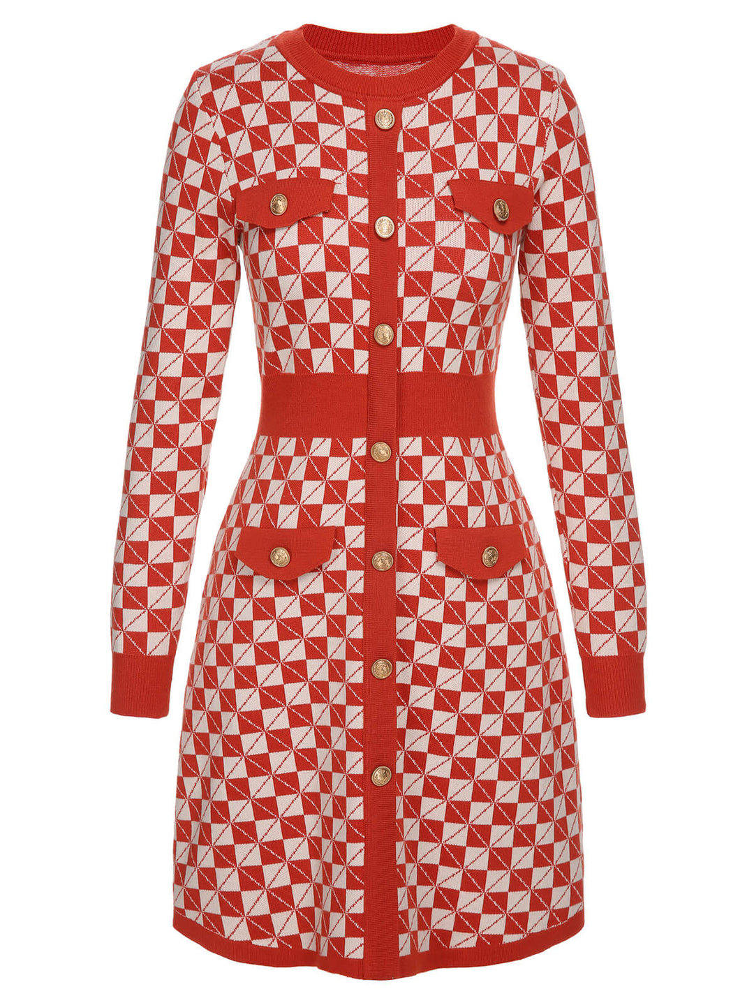 Red 1940s Argyle Check Knitted Pencil Dress, vintage dress, retro fashion - perfect for women who love vintage and retro fashion