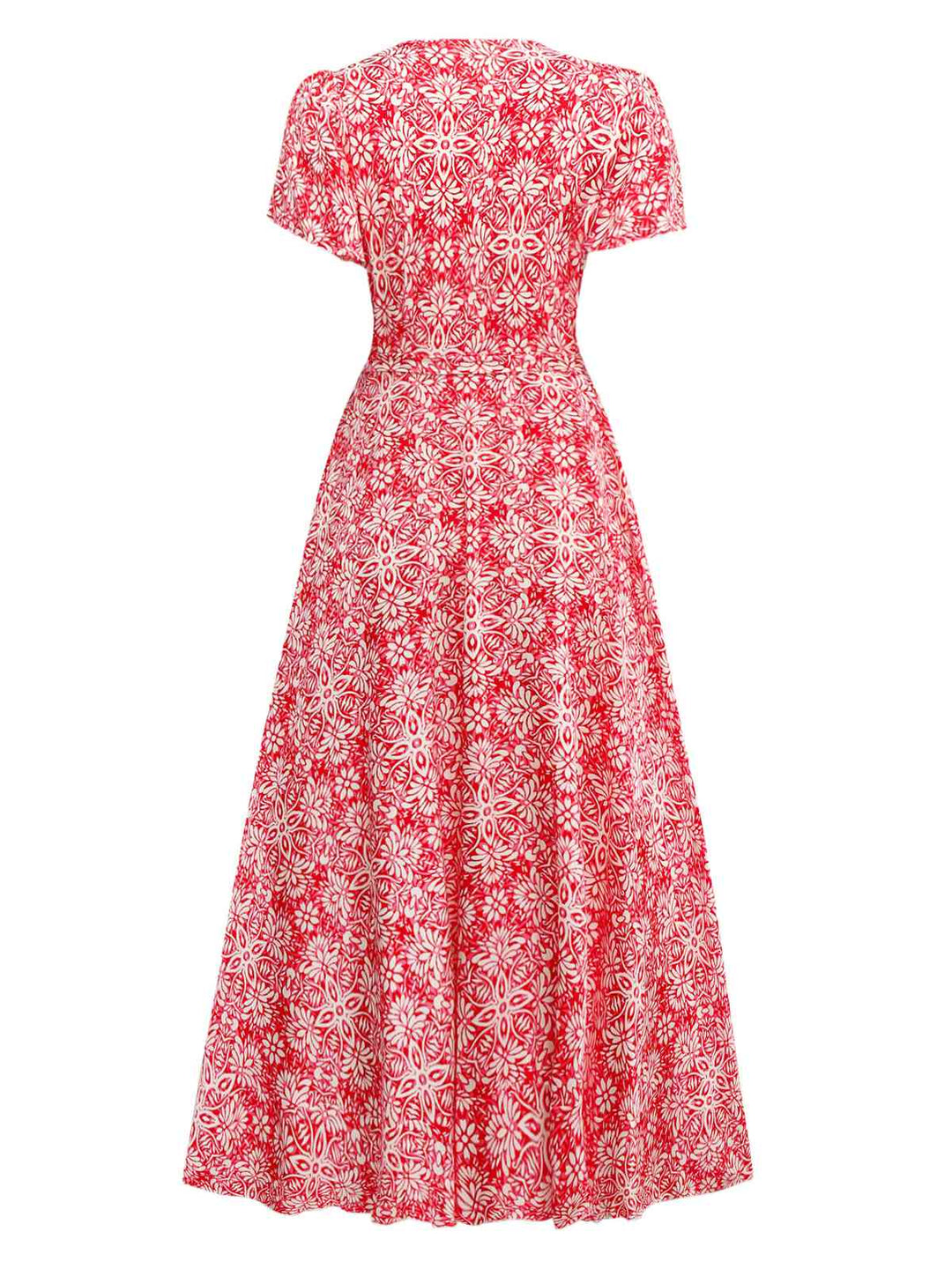 Red 1940s Boho Floral Wrap Dress - vintage dress, retro fashion, elegant red