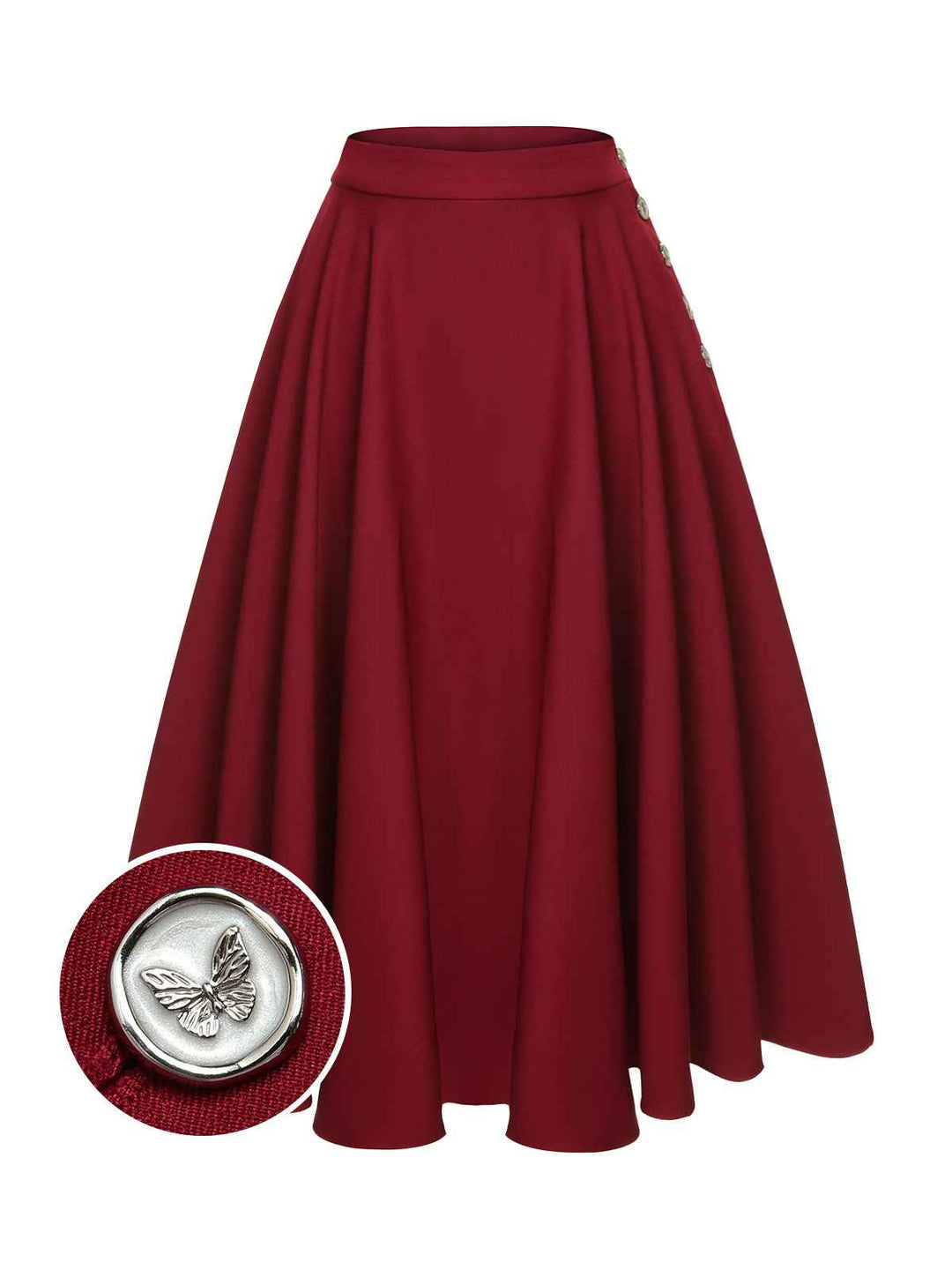 She sways in this Red 1940s Buttoned Solid Skirt and it&