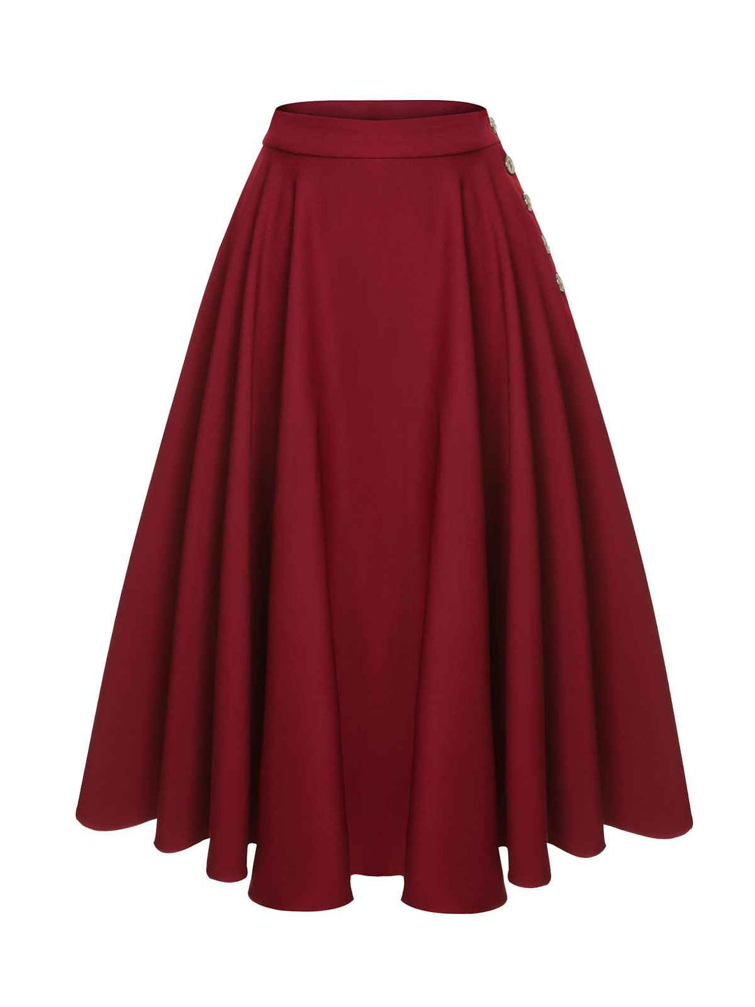 Red 1940s Buttoned Solid Skirt: 1940s grace for the woman who dances through life