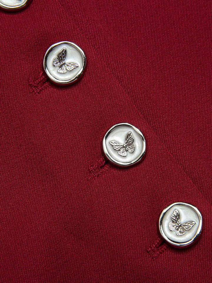 Red 1940s Buttoned Solid Skirt: 1940s grace for the woman who dances through life