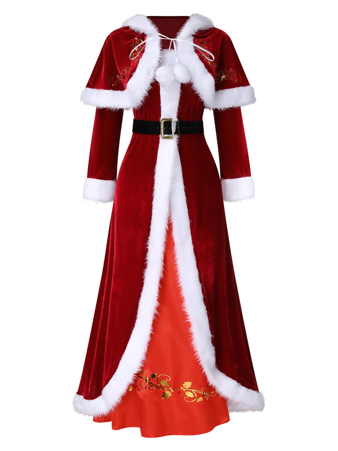 She slips into this Red 1940s Christmas Velvet Hooded Cloak Dress and suddenly it&