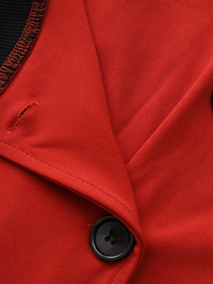 Red 1940s Diagonal Button Stand Collar Coat - vintage fashion, style, elegant red