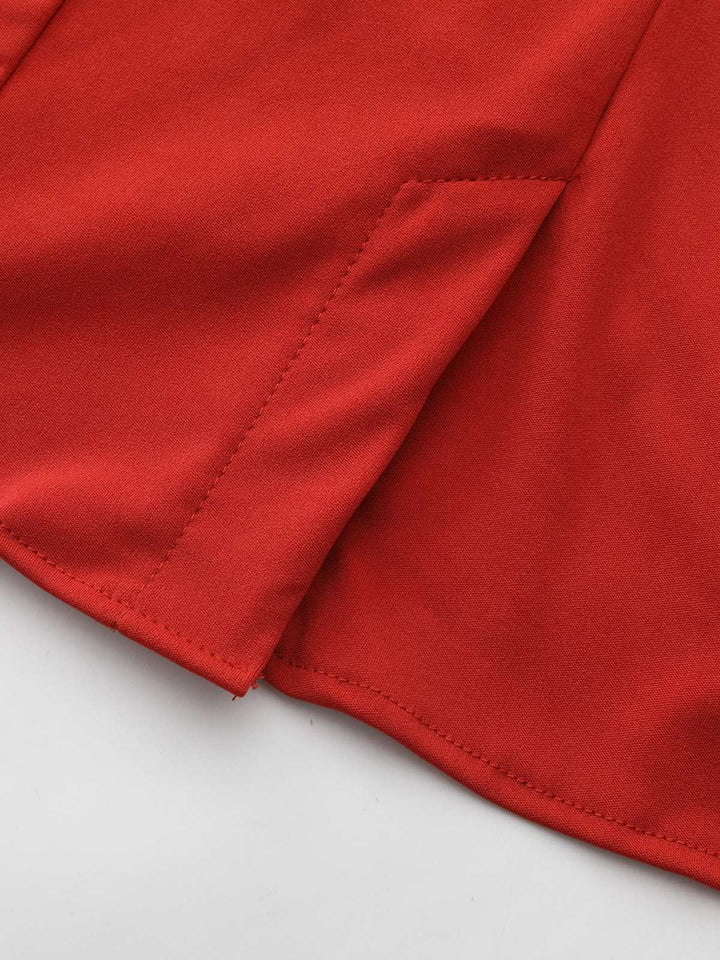 Red 1940s Diagonal Button Stand Collar Coat - vintage fashion, style, elegant red