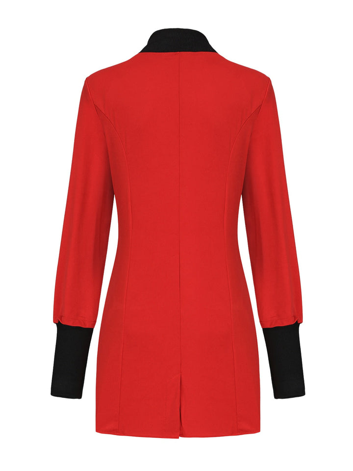 Red 1940s Diagonal Button Stand Collar Coat - vintage fashion, style, elegant red