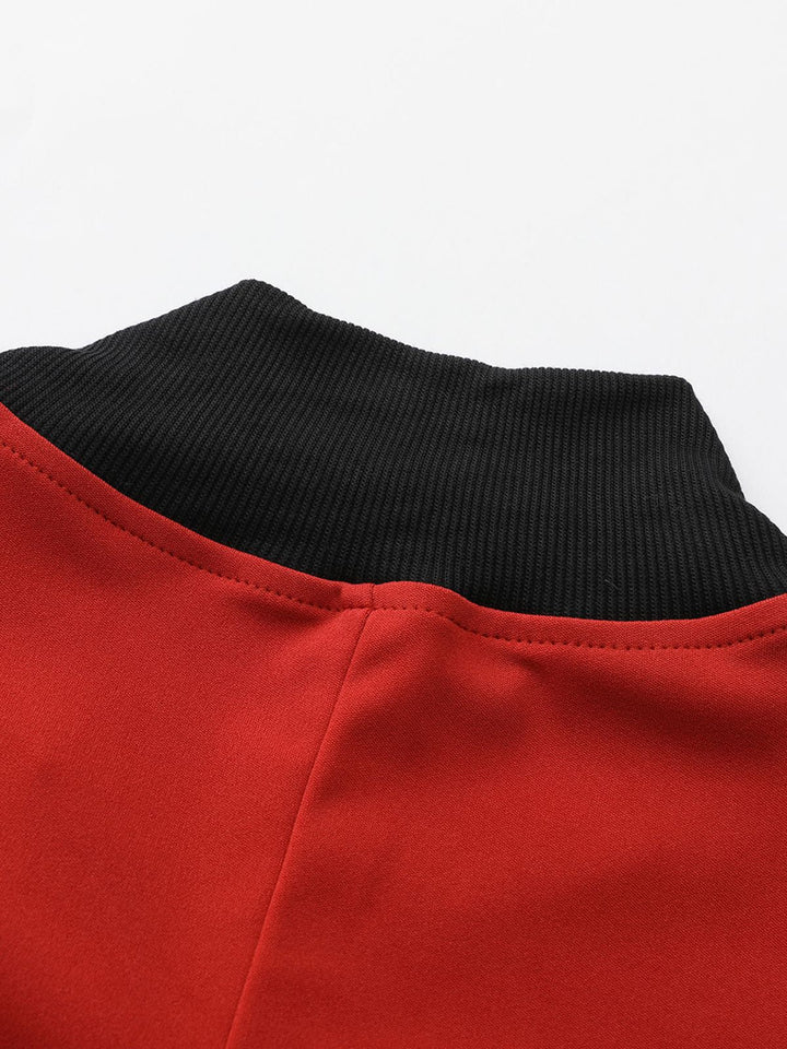 Red 1940s Diagonal Button Stand Collar Coat - vintage fashion, style, elegant red