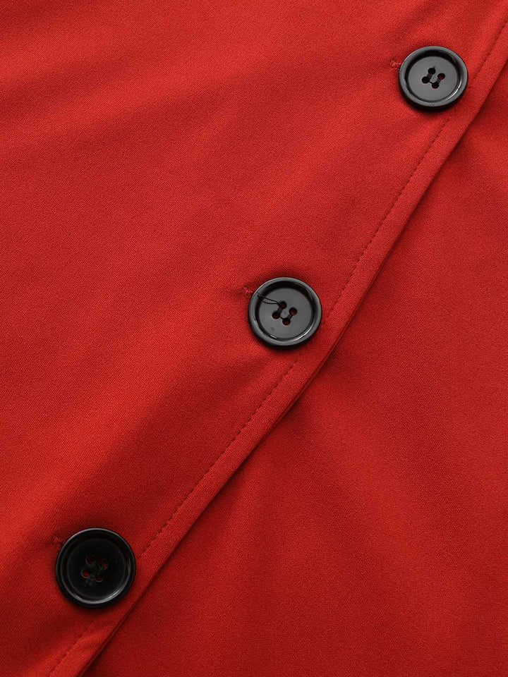 Red 1940s Diagonal Button Stand Collar Coat - vintage fashion, style, elegant red