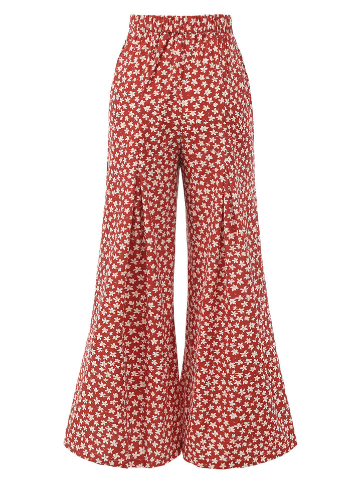 Red 1940s High Waist Floral Wide-Leg Pants — 1940s style for the woman going places