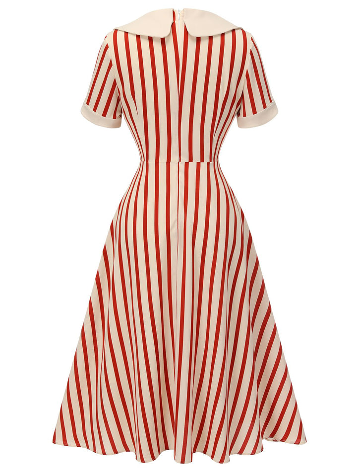 Red 1940s Lapel Vertical Stripes Dress, vintage dress, retro fashion - perfect for women who love vintage and retro fashion