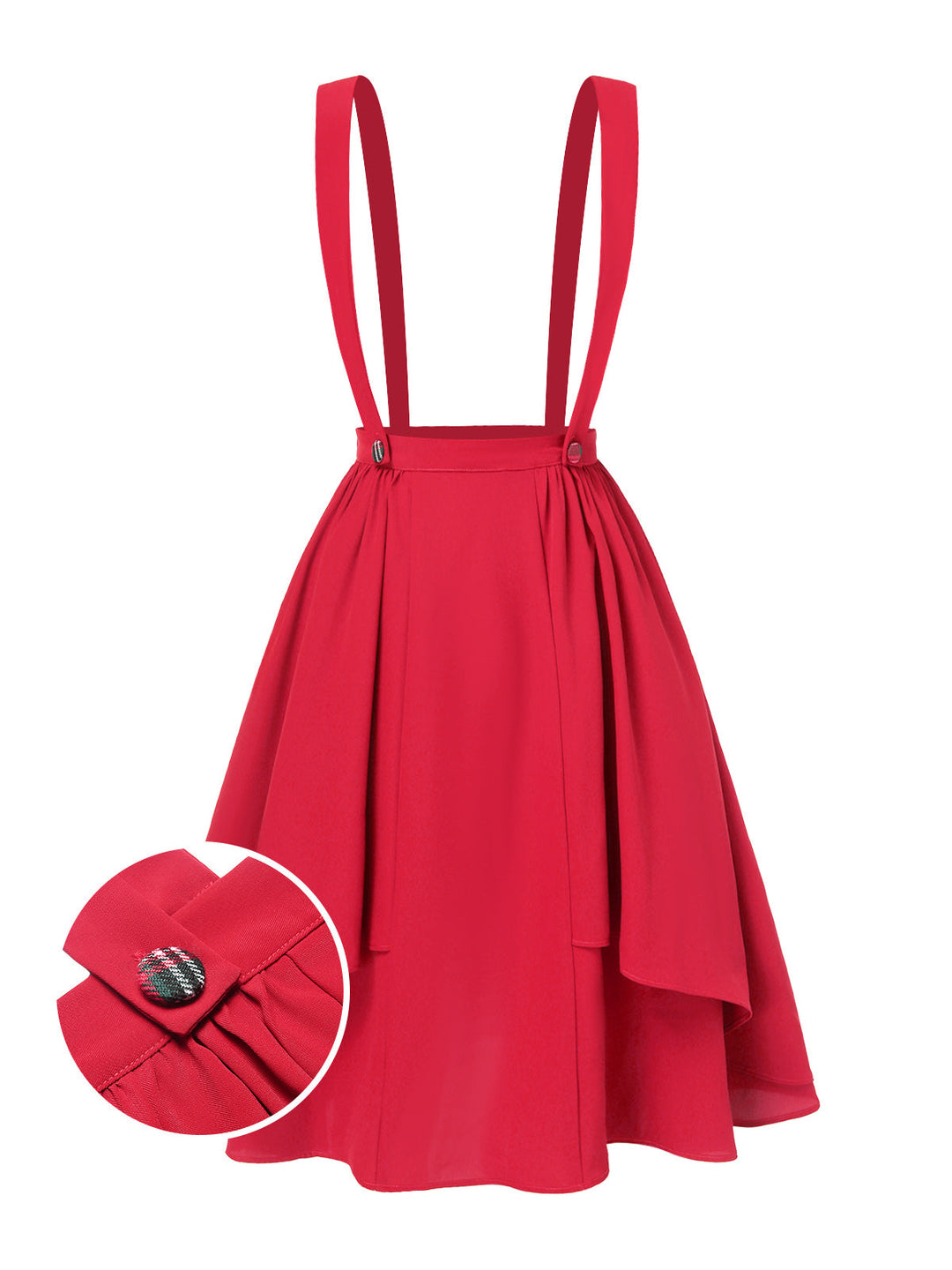 She sways in this Red 1940s Solid Layered Suspender Skirt and it&