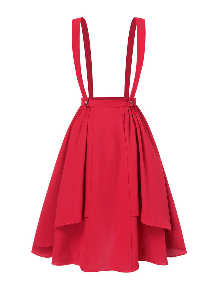 Red 1940s Solid Layered Suspender Skirt: 1940s grace for the woman who dances through life