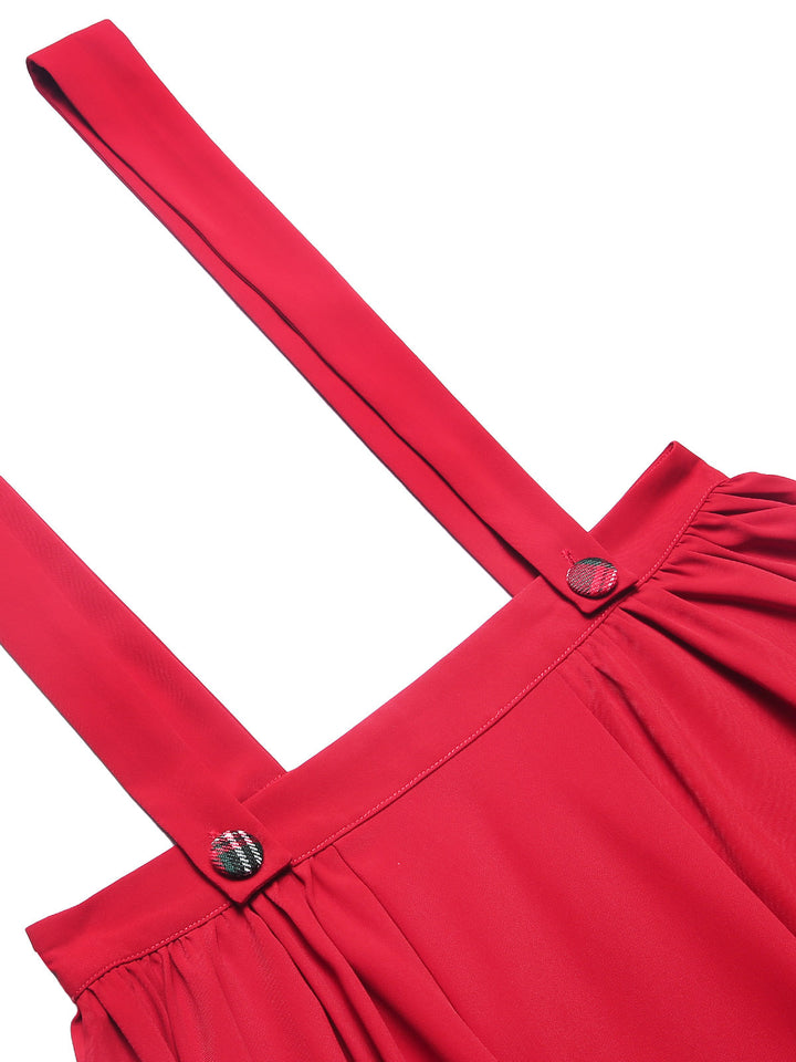 Red 1940s Solid Layered Suspender Skirt — 1940s femininity that moves with her mood